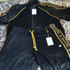 Reigning Fury Black Velour Tracksuit set shorts and sweats with Yellow Trim